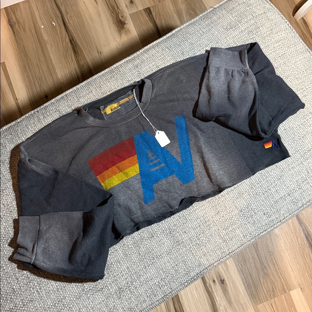 NWT Aviator Nation Vintage Logo Faded Smoke SET Cropped Crew M//Sweatpants S - Picture 6 of 8